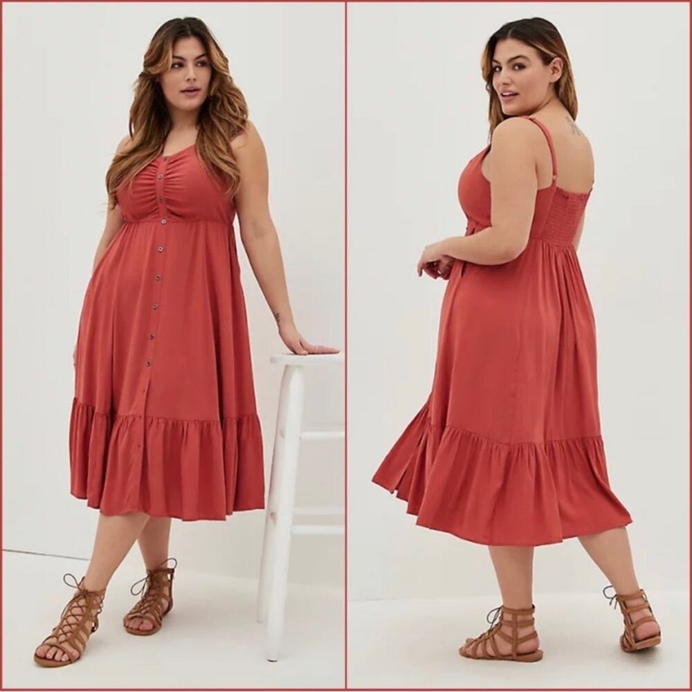 Torrid Midi Challis Button Front Skater Dress Coral Size 6X